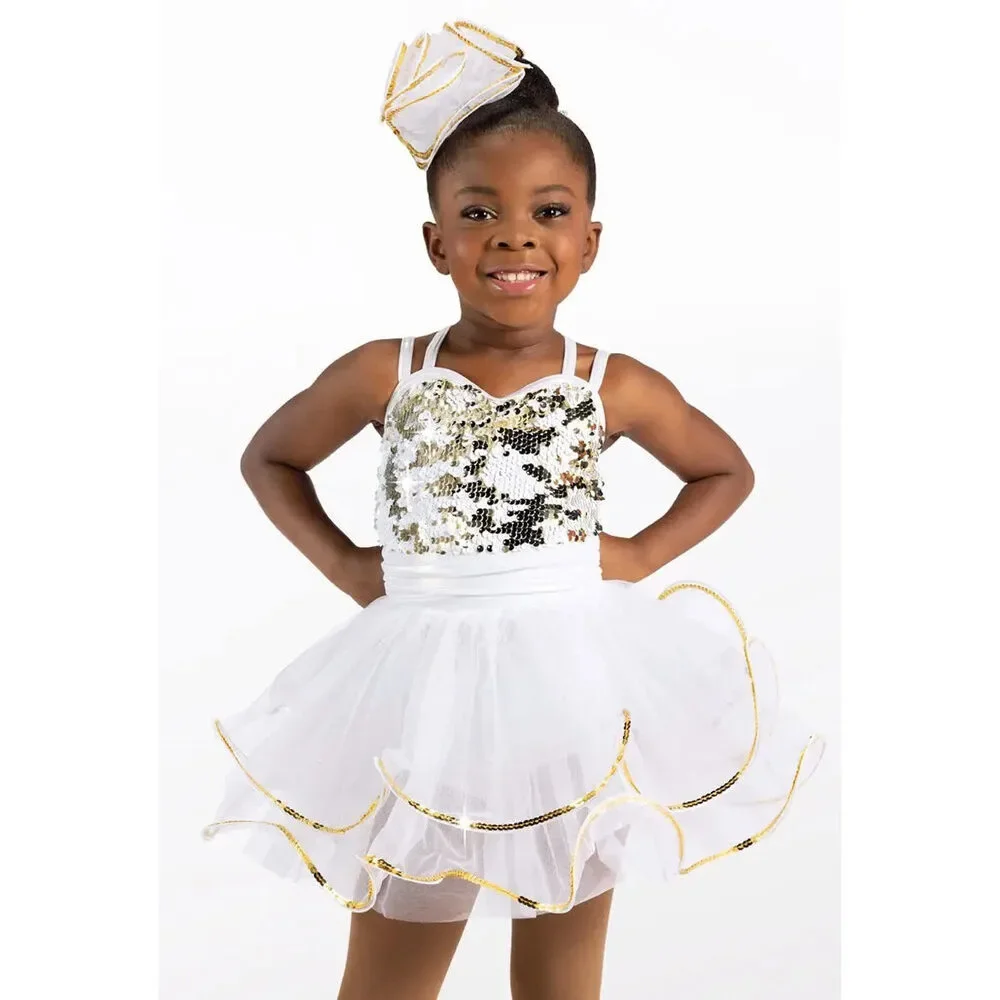 Pre-Owned Dance Costume Medium Child White Weissman 10164 Tap Jazz Dress up Seq